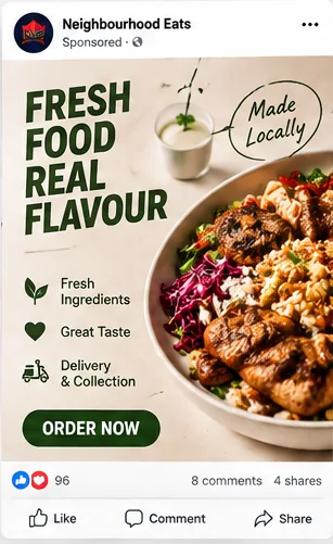 Illustrative fresh food campaign sponsored social advert mockup
