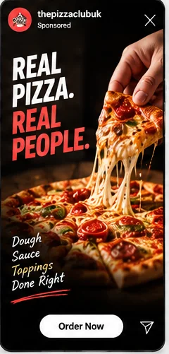 Illustrative pizza launch creative sponsored social advert mockup