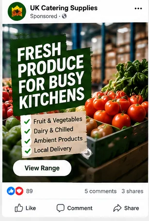 Illustrative fresh produce for kitchens sponsored social advert mockup