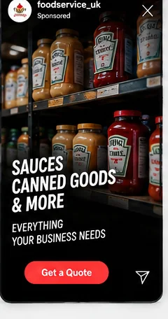 Illustrative sauces and foodservice sponsored social advert mockup